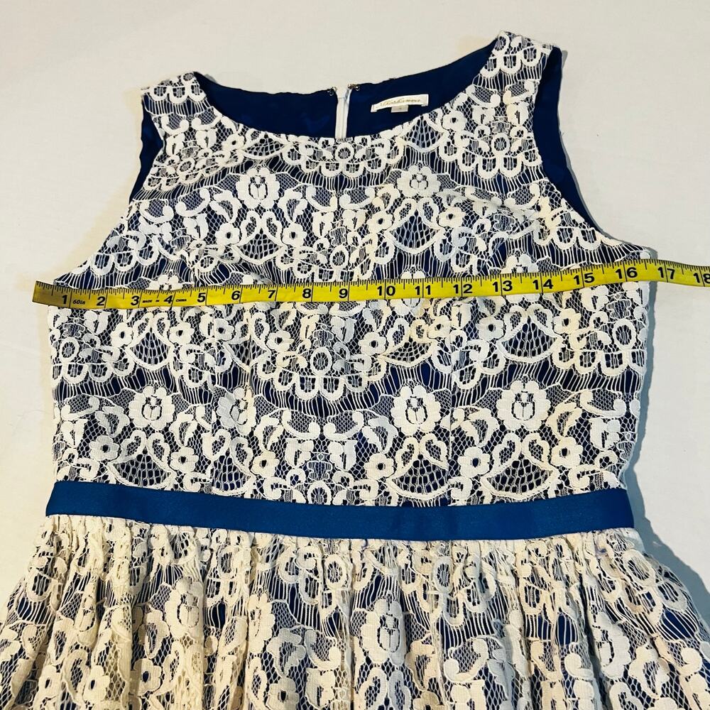 Shoshanna Lace Sleeveless Dress Size 4 Blue Cream - Picture 6 of 8